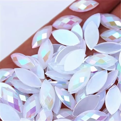 Bunte Schmucksteine für Bastelarbeiten, Pferdeauge, flache Rückseite, Acryl-Edelsteine für Halloween, Party-Dekorationen, Kleidung, Hochzeitskleid, Bastelzubehör, 100 Stück, 15 x 7 mm (16 Jelly White Bunte Schmucksteine für Bastelarbeiten, Pferdeauge, flache Rückseite, Acryl-Edelsteine für Halloween, Party-Dekorationen, Kleidung, Hochzeitskleid, Bastelzubehör, 100 Stück, 15 x 7 mm (16 Jelly White von UYTRDVG