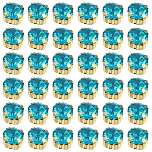 Strasssteine zum Aufnähen, flache Rückseite, Kristallglas, Edelsteine, Basteln, Nähen für Handarbeiten, Kleidung, Kleid, Tasche, Schuhe, Zubehör, Seeblau, 6 mm, 100 Stück von UYTRDVG