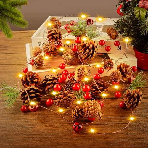 UYUYong Weihnachts-tannenzapfen-lichterketten 3 M 30 LEDs Rote Beerengirlande mit Lichtern Glöckchen Kiefernzapfen Weihnachtsbeleuchtung, für Baum Mantel Kamin Treppen Geländer Tür Innen Außen Deko UYUYong Weihnachts-tannenzapfen-lichterketten 3 M 30 LEDs Rote Beerengirlande mit Lichtern Glöckchen Kiefernzapfen Weihnachtsbeleuchtung, für Baum Mantel Kamin Treppen Geländer Tür Innen Außen Deko von UYUYong
