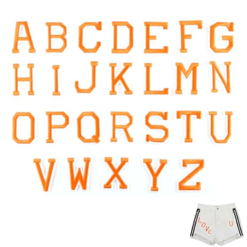 UYVPAER 26 Stück Buchstaben Zum Aufbügeln Von A Bis Z, Selbstklebende Chenille-Buchstabenflicken Für Stoffkleidung(Orange) von UYVPAER