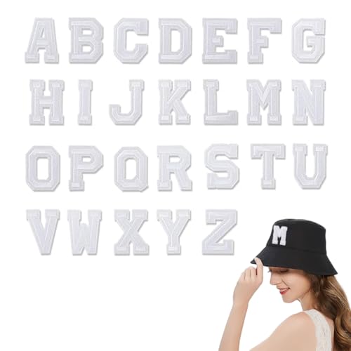 UYVPAER 26 Stück Weiße Buchstaben Zum Aufbügeln Von A Bis Z, Selbstklebende Chenille-Buchstabenflicken Für Stoffkleidung von UYVPAER