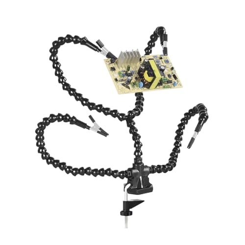 Dritte Hand Lötunterstützung, Helfendes Handwerkzeug mit Lupe und USB-Licht, Flexible Arme, Krokodilklemmen, stabile Basis, schwarz, 3er-Pack(To-sn3sb) von UZAMIRLEX