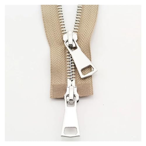 Nylon-Reißverschlüsse, Reißverschlüsse, 2 Stück, 70/90 cm, doppelköpfiger Metallreißverschluss, Jackenmantel-Reißverschluss, DIY-Handarbeit, offener Schwanz, Zwei-Wege-Reißverschluss, Zubehör(Khaki,70 von UZAMIRLEX