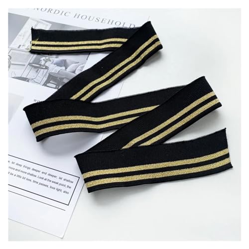 Rippenstrick-Stoff Manschettenbesätze Stoff, 14 cm breiter Stretch-Elasthan-Strick, Baseball-Kragen, Baseball-Kragen-Manschetten(Black Gold) von UZAMIRLEX