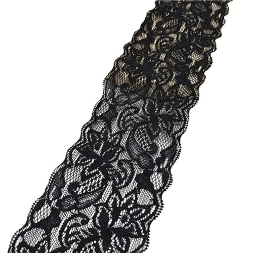 Spitzenband-Stoff, 1~10 Yards Breite 8 cm elastische Spitze Nähband Stretch-Spitze(Black,Elastic Lace 2yard) von UZAMIRLEX