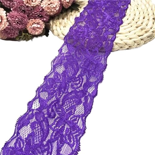 Spitzenband-Stoff, 1~10 Yards Breite 8 cm elastische Spitze Nähband Stretch-Spitze(Dark Purple,Elastic Lace 4yard) von UZAMIRLEX