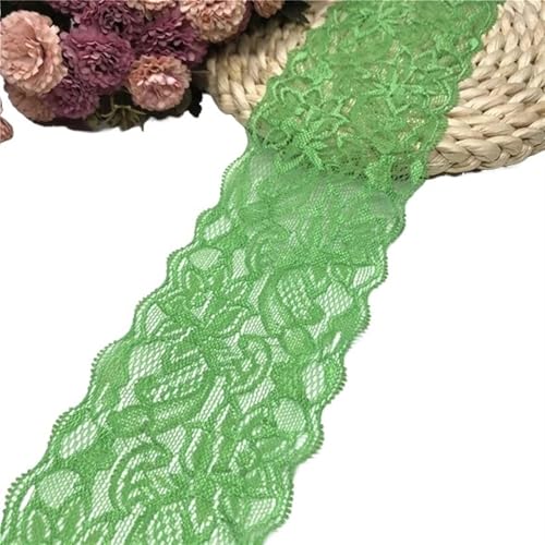 Spitzenband-Stoff, 1~10 Yards Breite 8 cm elastische Spitze Nähband Stretch-Spitze(Green1,Elastic Lace 4yard) von UZAMIRLEX