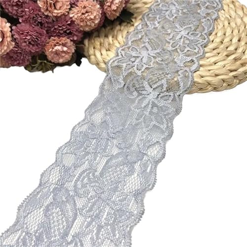Spitzenband-Stoff, 1~10 Yards Breite 8 cm elastische Spitze Nähband Stretch-Spitze(Grey,Elastic Lace 10yard) von UZAMIRLEX