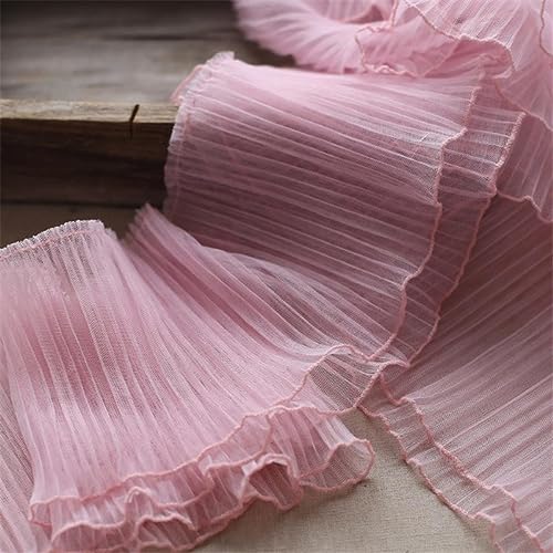 Spitzenband-Stoff, 15CM Breite Doppel Schichten Plissee Spitze Elastische Rüschen Trim Stickerei Fransen Band(Pink) von UZAMIRLEX