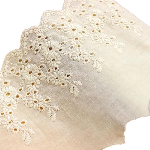 Spitzenband-Stoff, 5Yds/lot 11cm Breite Handgemachte Chrysantheme Stickerei spitze Baumwolle Material Vorhang Sofa Dekorative Stoff(Beige,14 15yard price) von UZAMIRLEX