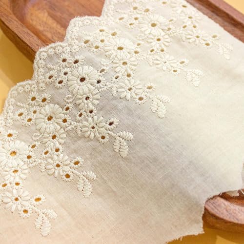 Spitzenband-Stoff, 5Yds/lot 11cm Breite Handgemachte Chrysantheme Stickerei spitze Baumwolle Material Vorhang Sofa Dekorative Stoff(Beige,5yard price) von UZAMIRLEX