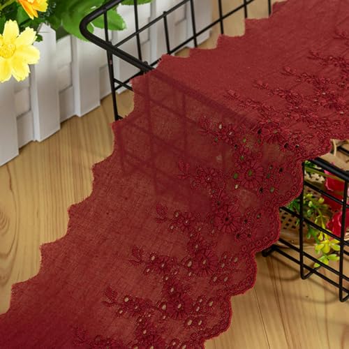 Spitzenband-Stoff, 5Yds/lot 11cm Breite Handgemachte Chrysantheme Stickerei spitze Baumwolle Material Vorhang Sofa Dekorative Stoff(Wine Red,14 15yard price) von UZAMIRLEX