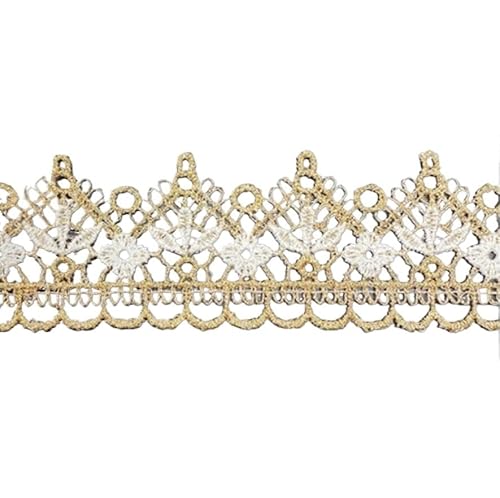Spitzenband-Stoff, 5Yds 3,6 cm breiter goldener gewellter Rand Schwarz, Weißer Blumenstoff(White,20yard) von UZAMIRLEX
