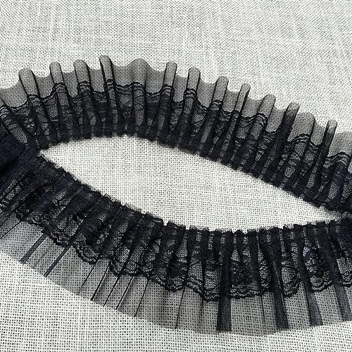 Spitzenband-Stoff, 8 cm breite schwarze und weiße Mesh-Pailletten-Tüll-Stickerei, doppelt laminierte Faltenspitze(Black) von UZAMIRLEX