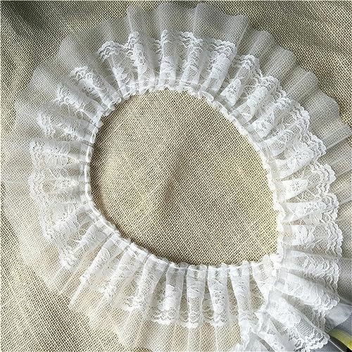 Spitzenband-Stoff, 8 cm breite schwarze und weiße Mesh-Pailletten-Tüll-Stickerei, doppelt laminierte Faltenspitze(White) von UZAMIRLEX