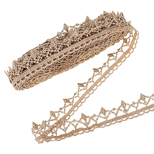 Spitzenband-Stoff, 9,1 m Spitzenbesatz in Gold, metallischer Spitzenbesatz, 2,5 cm breit, goldfarbener Stickbesatz, Polyester, Rautenmuster mit Quaste, Kantenbesatz von UZAMIRLEX