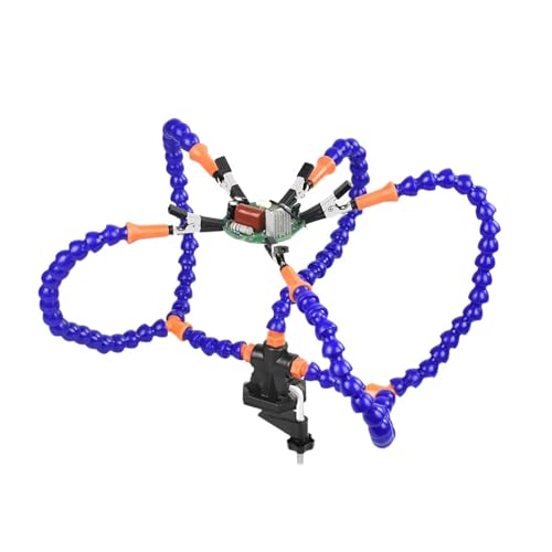 UZAMIRLEX Dritte Hand Lötunterstützung, 2-6 Arme Löten helfende Hand mit 3-facher Lupe LED-Licht Tischklemme PCB blau oder schwarz(5 Arms a) von UZAMIRLEX