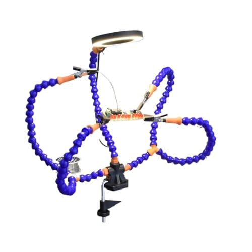 UZAMIRLEX Dritte Hand Lötunterstützung, 2-6 Arme Löten helfende Hand mit 3-facher Lupe LED-Licht Tischklemme PCB blau oder schwarz(6 Arms) von UZAMIRLEX