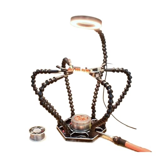 UZAMIRLEX Dritte Hand Lötunterstützung, 6er-Pack Lötarbeitsplatz Drittes Handwerkzeug mit 3-facher LED-Lupe und Spitzenreiniger, Mehrfarbig(6l-bl2 Welding Stand) von UZAMIRLEX