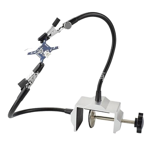 UZAMIRLEX Dritte Hand Lötunterstützung, Dritte Hand Löten Schweißen Station 2 Klaue Einstellbare Helfende Hände Mit Alligator Clips(Sn2asilverclamptable) von UZAMIRLEX