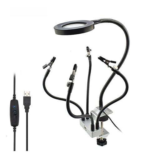 UZAMIRLEX Dritte Hand Lötunterstützung, Helping Hands Lötstation LED-Vergrößerungslampe 360-Grad-Leiterplatten-Reparaturwerkzeug(SN5USB) von UZAMIRLEX