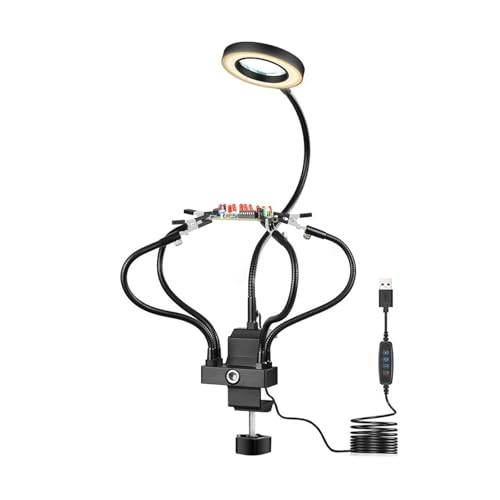 UZAMIRLEX Dritte Hand Lötunterstützung, Helping Hands Lötstation LED-Vergrößerungslampe 360-Grad-Leiterplatten-Reparaturwerkzeug(T-SS5L-BK9) von UZAMIRLEX