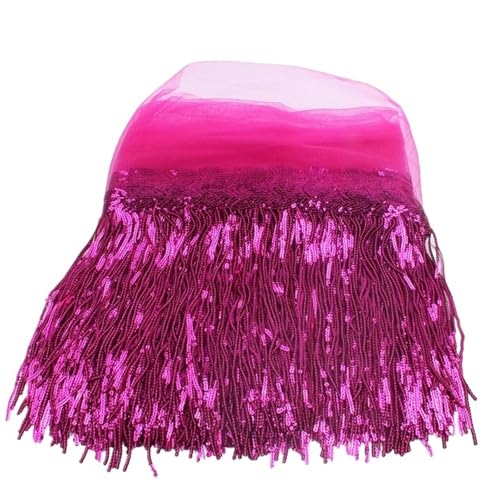 UZAMIRLEX Fransenbesatz Spitze, 20 cm Pailletten Quaste Fringe Trim for Home DIY Kleidung Zubehör Multicolor 1-5 Yards(8 Rose,1yard) von UZAMIRLEX