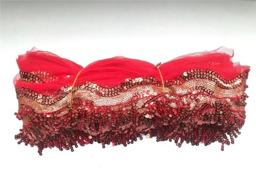 UZAMIRLEX Fransenbesatz Spitze, Glitzer Pailletten Bestickt Quaste Spitze Fransenbesatz Multicolor 2-5 Yards X 8cm(DarkRed,5 YARD-8CM) von UZAMIRLEX