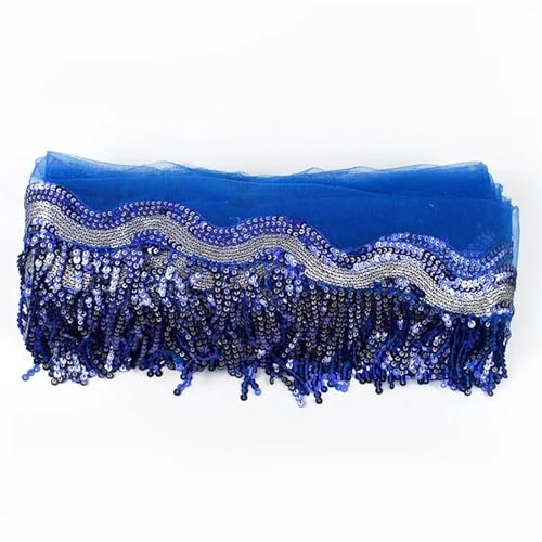 UZAMIRLEX Fransenbesatz Spitze, Glitzer Pailletten Bestickt Quaste Spitze Fransenbesatz Multicolor 2-5 Yards X 8cm(Darkroyalblue,5 YARD-8CM) von UZAMIRLEX