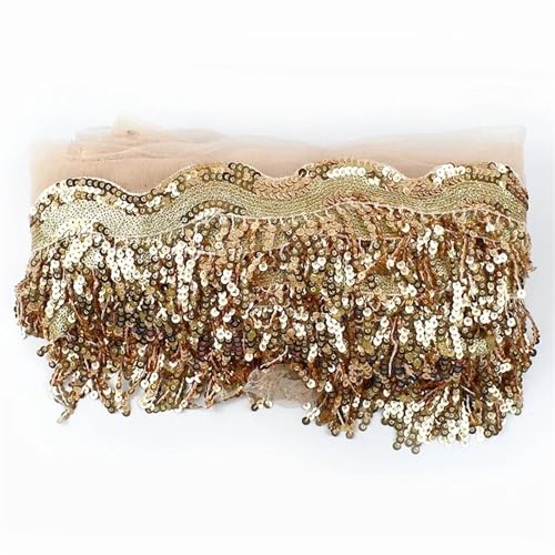 UZAMIRLEX Fransenbesatz Spitze, Glitzer Pailletten Bestickt Quaste Spitze Fransenbesatz Multicolor 2-5 Yards X 8cm(Shrimppink,5 YARD-8CM) von UZAMIRLEX