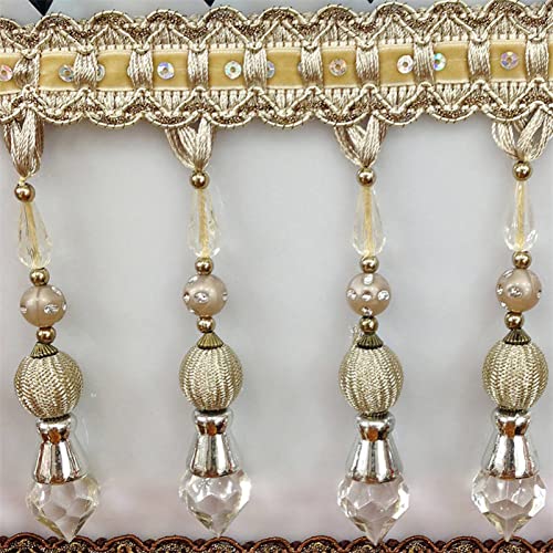 UZAMIRLEX Fransenbesatz Spitze, Perlen Quaste Fransen Trim for Vorhänge Home Decor 2 Meter Multicolor(Beige) von UZAMIRLEX