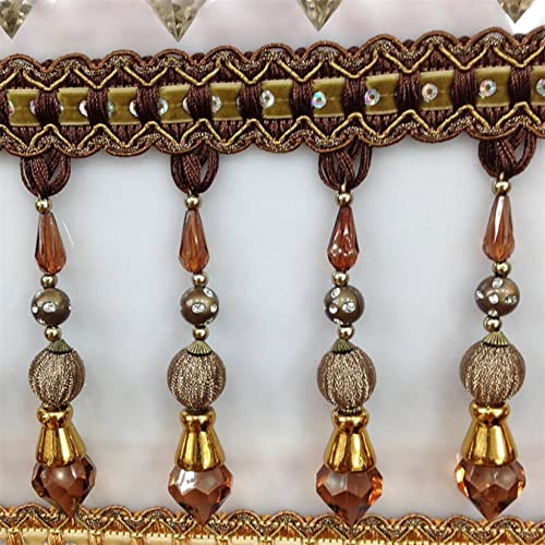 UZAMIRLEX Fransenbesatz Spitze, Perlen Quaste Fransen Trim for Vorhänge Home Decor 2 Meter Multicolor(Brown) von UZAMIRLEX