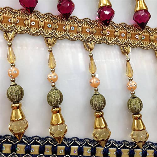 UZAMIRLEX Fransenbesatz Spitze, Perlen Quaste Fransen Trim for Vorhänge Home Decor 2 Meter Multicolor(Gold) von UZAMIRLEX