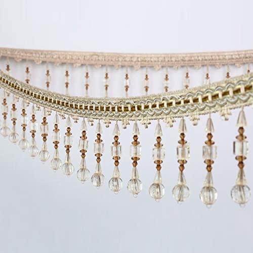 UZAMIRLEX Fransenbesatz Spitze, Perlenfransenbesatz, 3 Meter, Quaste, Kristallperlen, Stoffkante, Nähbesatz for selbstgemachte Vorhänge, Lampenschirme, Mehrfarbig(Beige) von UZAMIRLEX