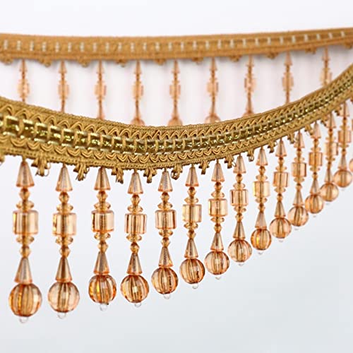 UZAMIRLEX Fransenbesatz Spitze, Perlenfransenbesatz, 3 Meter, Quaste, Kristallperlen, Stoffkante, Nähbesatz for selbstgemachte Vorhänge, Lampenschirme, Mehrfarbig(Gold) von UZAMIRLEX