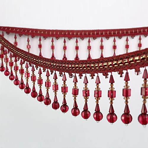 UZAMIRLEX Fransenbesatz Spitze, Perlenfransenbesatz, 3 Meter, Quaste, Kristallperlen, Stoffkante, Nähbesatz for selbstgemachte Vorhänge, Lampenschirme, Mehrfarbig(Red) von UZAMIRLEX