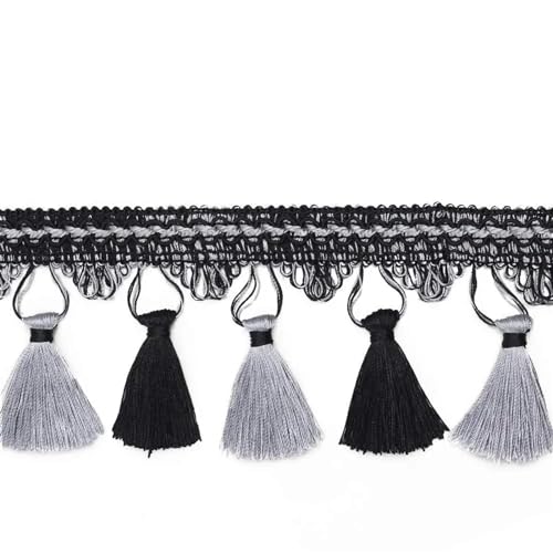 UZAMIRLEX Fransenbesatz Spitze, Quaste Fransenbesatz Baumwolle 9cm Multicolor Mehrere Größen DIY Nähen Wohnkultur(Black,3 Meter) von UZAMIRLEX