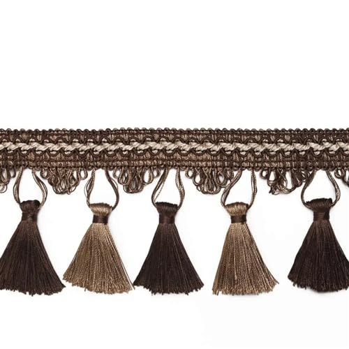 UZAMIRLEX Fransenbesatz Spitze, Quaste Fransenbesatz Baumwolle 9cm Multicolor Mehrere Größen DIY Nähen Wohnkultur(Deep Coffee,3 Meter) von UZAMIRLEX