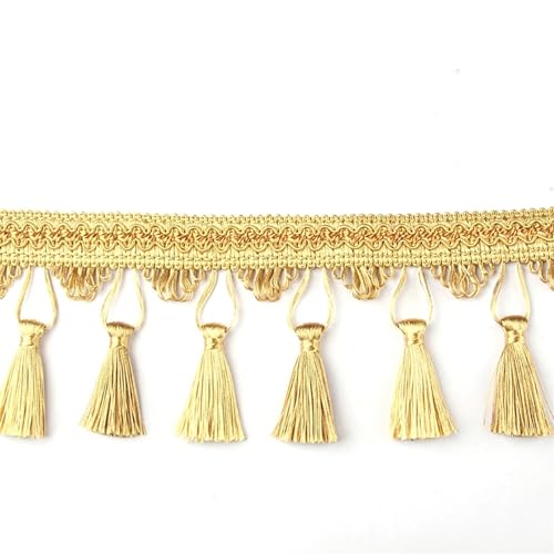 UZAMIRLEX Fransenbesatz Spitze, Quaste Fransenbesatz Baumwolle 9cm Multicolor Mehrere Größen DIY Nähen Wohnkultur(Gold,1m) von UZAMIRLEX