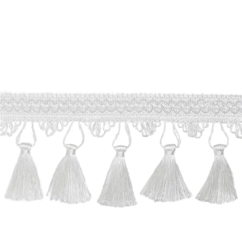 UZAMIRLEX Fransenbesatz Spitze, Quaste Fransenbesatz Baumwolle 9cm Multicolor Mehrere Größen DIY Nähen Wohnkultur(White,3 Meter) von UZAMIRLEX