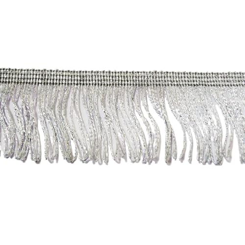 UZAMIRLEX Fransenbesatz Spitze, Quaste Spitze Fransenbesatz 50mm breit Polyesterfaser DIY Multicolor 1 Meter(Silver) von UZAMIRLEX