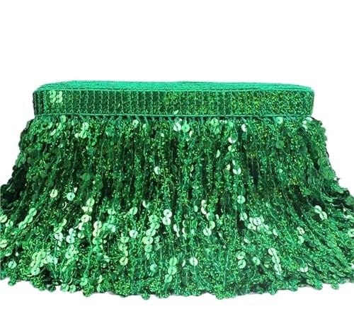 UZAMIRLEX Fransenbesatz Spitze, Spitzenbesatz mit Paillettenquaste, Fransen, Mehrfarbig, 16 cm x 1 Yard(Green) von UZAMIRLEX