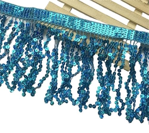 UZAMIRLEX Fransenbesatz Spitze, Spitzenbesatz mit Paillettenquaste, Fransen, Mehrfarbig, 16 cm x 1 Yard(Lake Blue) von UZAMIRLEX