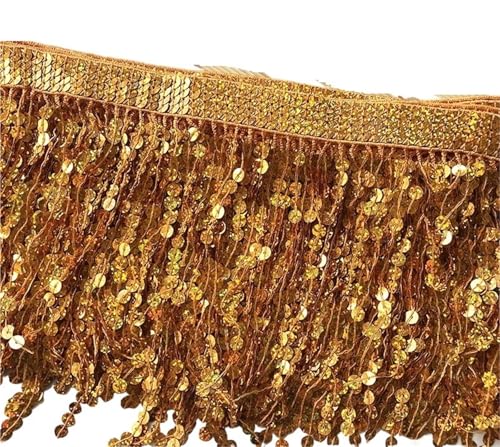 UZAMIRLEX Fransenbesatz Spitze, Spitzenbesatz mit Paillettenquaste, Fransen, Mehrfarbig, 16 cm x 1 Yard(Orange) von UZAMIRLEX
