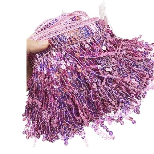 UZAMIRLEX Fransenbesatz Spitze, Spitzenbesatz mit Paillettenquaste, Fransen, Mehrfarbig, 16 cm x 1 Yard(Pink) von UZAMIRLEX