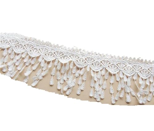 UZAMIRLEX Fransenbesatz Spitze, Spitzenbesatz mit Quastenfransen for Selbermachen, 1 Yard, 8 cm Breite, Mehrfarbig(Ivory White) von UZAMIRLEX