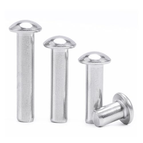 UZAMIRLEX Massive Nietenschrauben, 304 Edelstahl Rundkopf Weide Nagel Nieten Silber Verschiedene Größen Packung mit 107 Stück(35MM-M6) von UZAMIRLEX