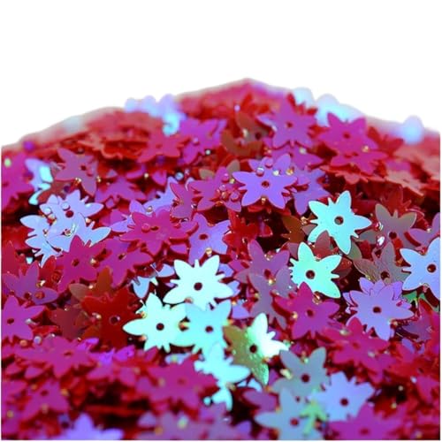 UZAMIRLEX Pailletten zum Basteln, 10 g 9 mm Grasblumen-Flachpailletten, PVC-Pailletten, lose Pailletten(Rood) von UZAMIRLEX