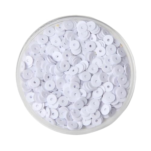 UZAMIRLEX Pailletten zum Basteln, 3 mm – 10 mm Flache, runde PVC-Pailletten, glitzernde Pailletten zur Schmuckherstellung, 1 Beutel(White,8mm*10) von UZAMIRLEX