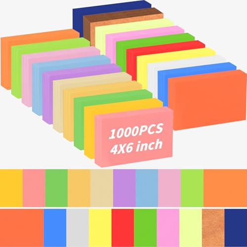 UZLU 1000 Stück farbige Karteikarten, 10,2 x 15,2 cm, 180 g/m², schwer, blanko, Notizbücher, 20 verschiedene Farben, tragbare Notizbücher für Studium, Schule, Uni, Büro, Memo UZLU 1000 Stück farbige Karteikarten, 10,2 x 15,2 cm, 180 g/m², schwer, blanko, Notizbücher, 20 verschiedene Farben, tragbare Notizbücher für Studium, Schule, Uni, Büro, Memo von UZLU